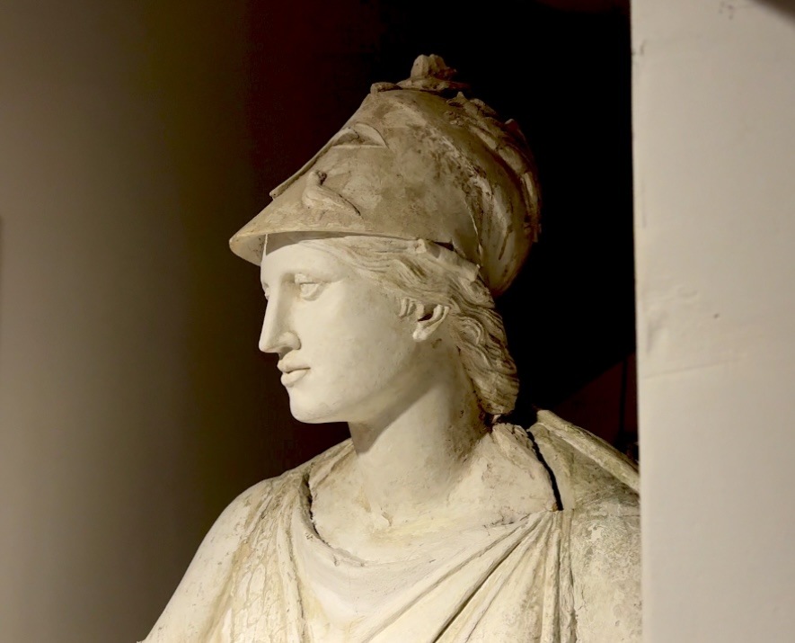 Sculpted bust of Athena wearing a helmet from the Ancient Symposium collection
